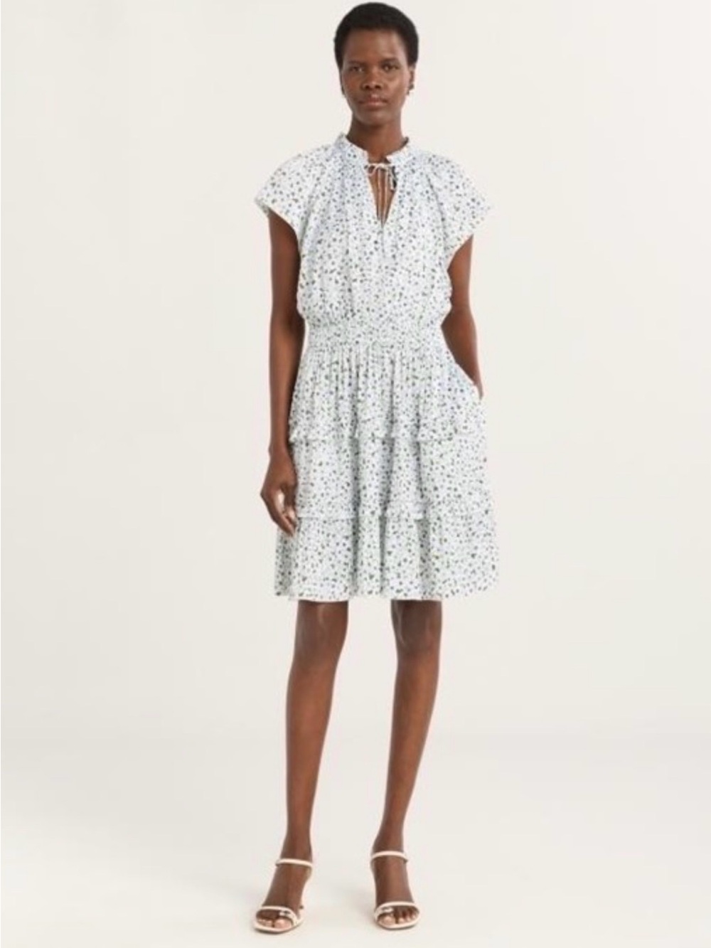 Scoop Women's Satin Mini Ruffle Dress with Cap Sleeves, Size Medium